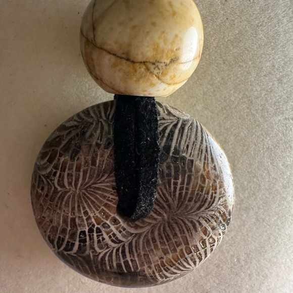 Coral Fossil Donut Pendant Necklace on Black Faux Leather Double Rope - Picture 9 of 14